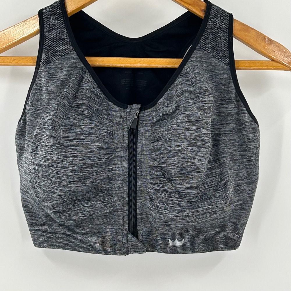 Shefit Gray Space Dye Front Zip Seamless High Impact Racerback Sports Bra 4Luxe